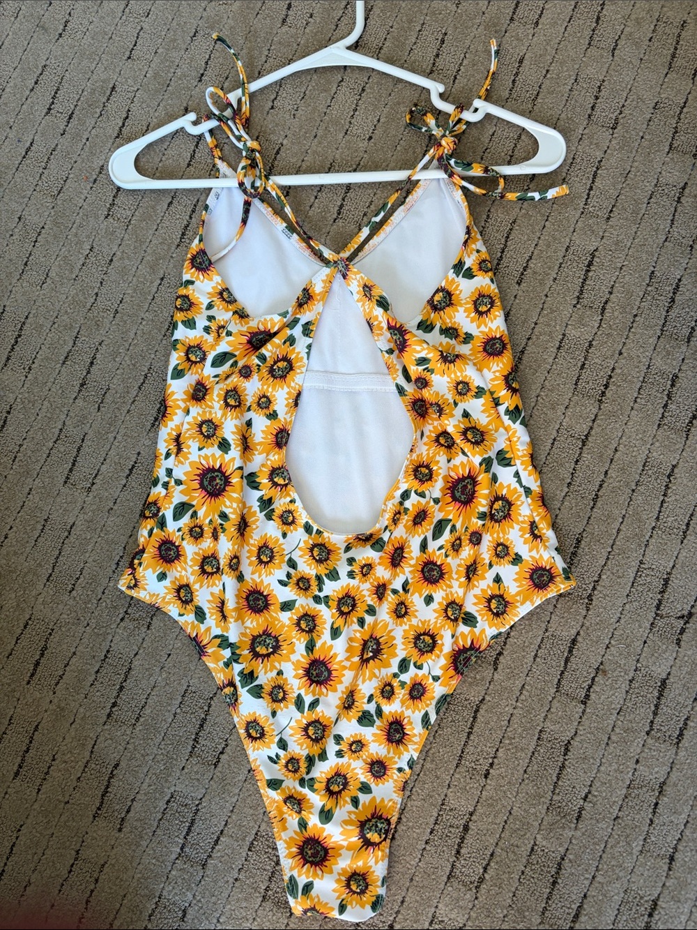 Sunflower Print Tie-Strap One-Piece Swimsuit - Yellow Floral - Picture 2 of 2